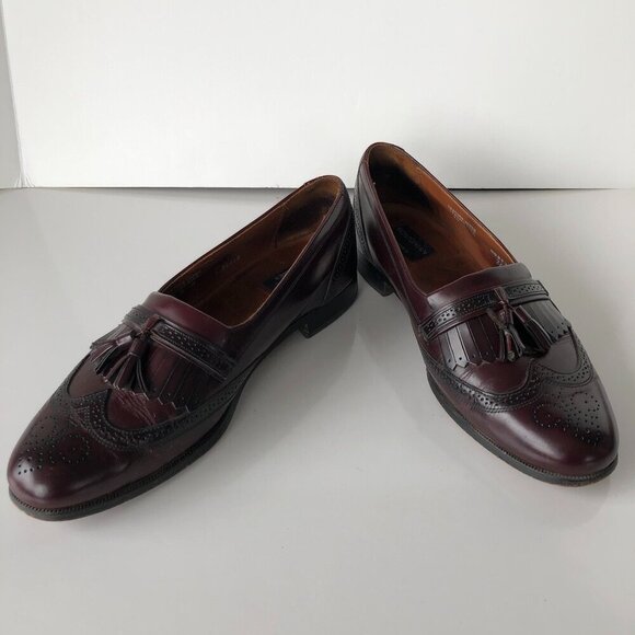 BOSTONIAN CLASSICS Burgundy Leather Tassel Kiltie Wingtip Brogue Slip Ons 10.5 M - Picture 14 of 14